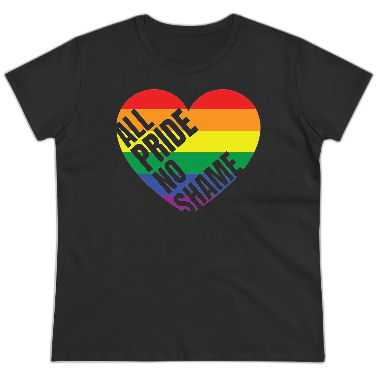 Rainbow pride heart with 'Love Is Love' text in gray, featuring red, orange, yellow, green, blue, and purple stripes symbolizing LGBTQ+ equality in Black