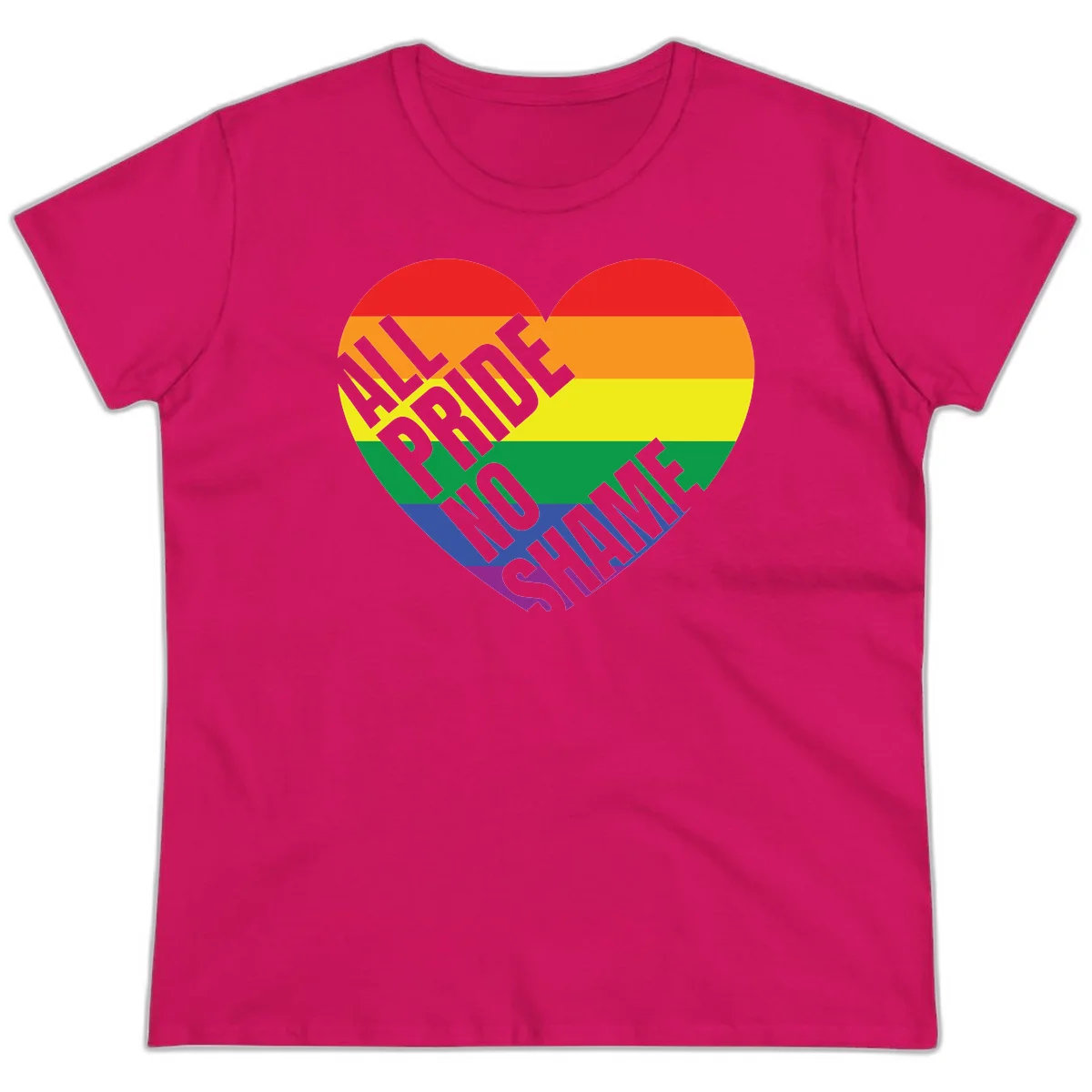 Rainbow pride heart with 'Love Is Love' text in gray, featuring red, orange, yellow, green, blue, and purple stripes symbolizing LGBTQ+ equality in Heliconia