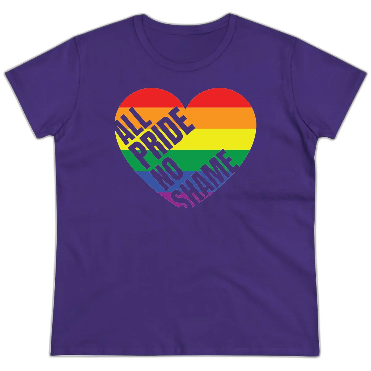 Rainbow pride heart with 'Love Is Love' text in gray, featuring red, orange, yellow, green, blue, and purple stripes symbolizing LGBTQ+ equality in Purple