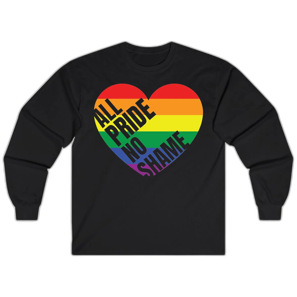 Rainbow pride heart with 'Love Is Love' text in gray, featuring red, orange, yellow, green, blue, and purple stripes symbolizing LGBTQ+ equality in Black
