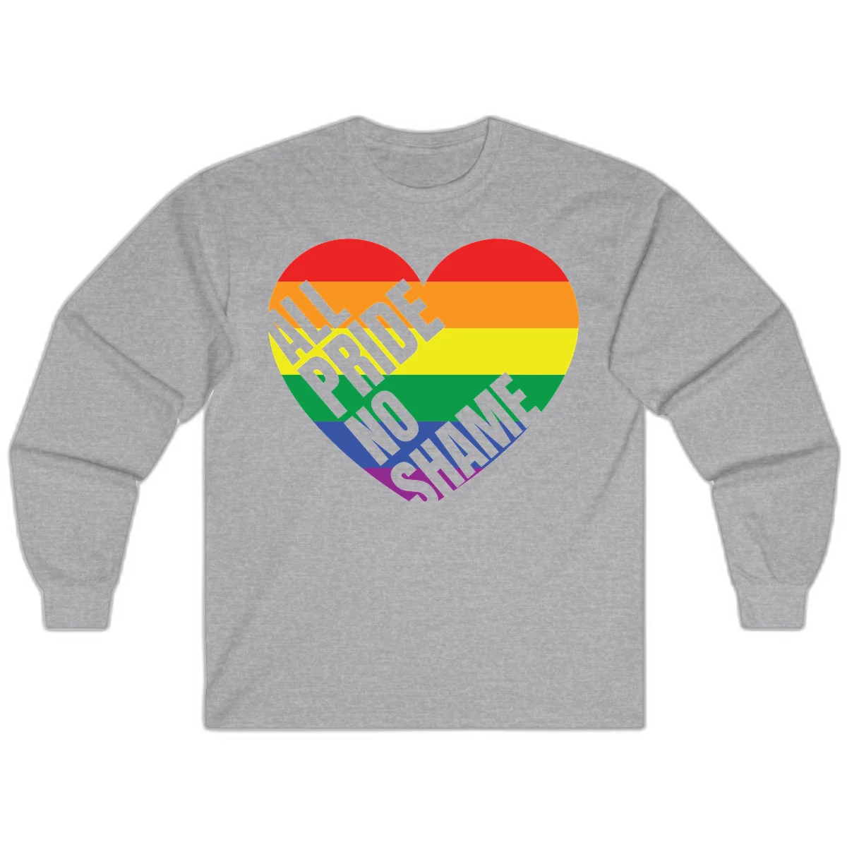 Rainbow pride heart with 'Love Is Love' text in gray, featuring red, orange, yellow, green, blue, and purple stripes symbolizing LGBTQ+ equality in Sport Grey