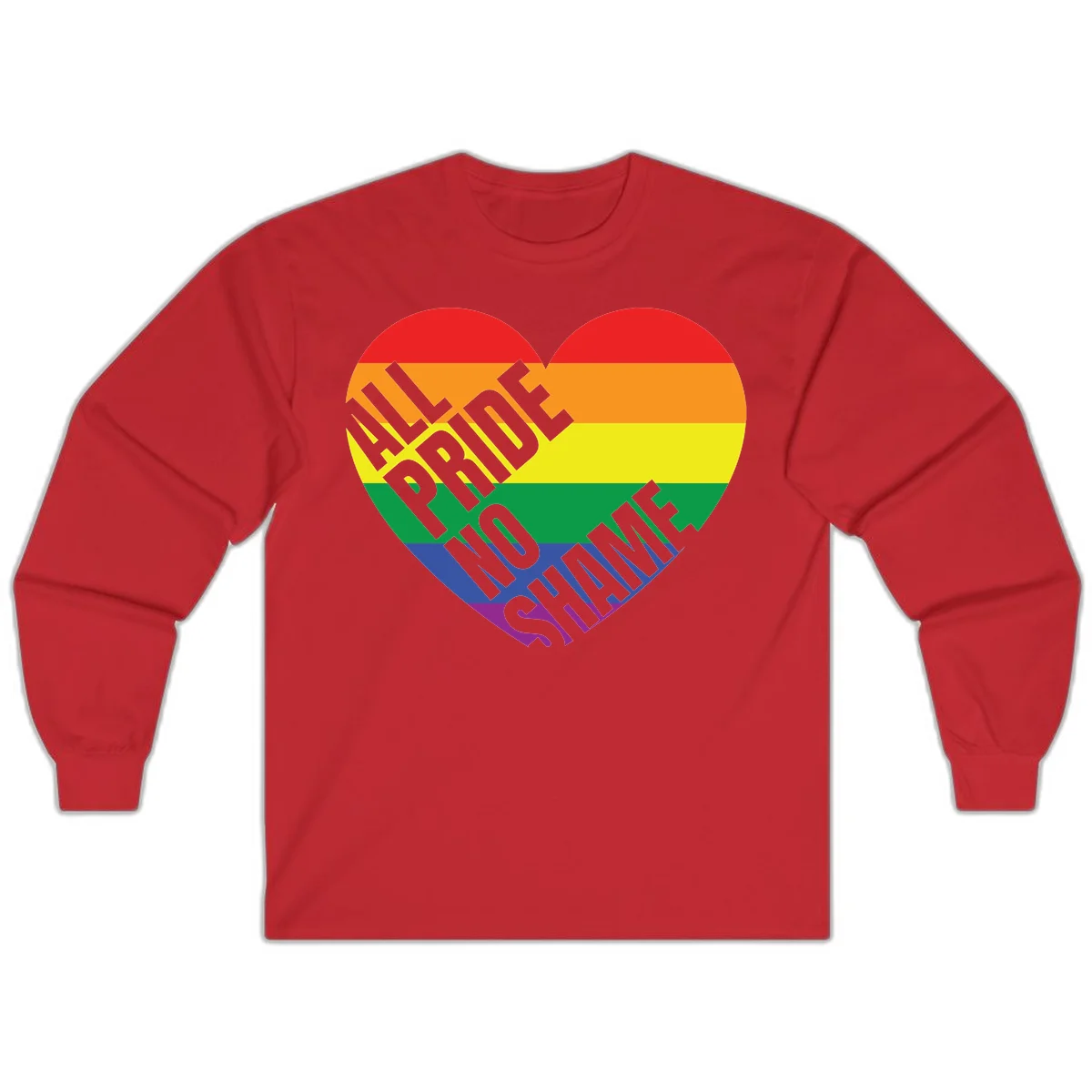 Rainbow pride heart with 'Love Is Love' text in gray, featuring red, orange, yellow, green, blue, and purple stripes symbolizing LGBTQ+ equality in Red