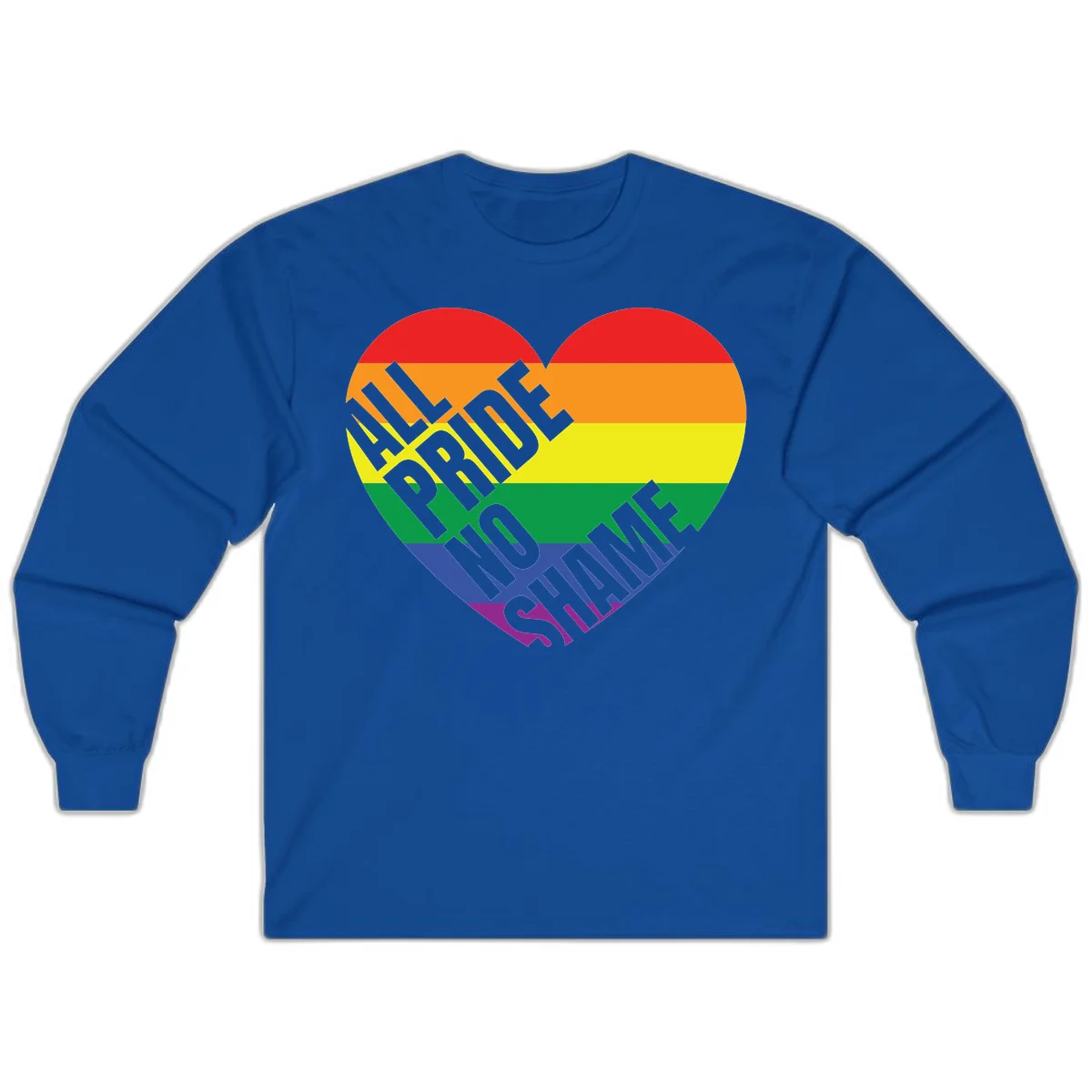 Rainbow pride heart with 'Love Is Love' text in gray, featuring red, orange, yellow, green, blue, and purple stripes symbolizing LGBTQ+ equality in Royal