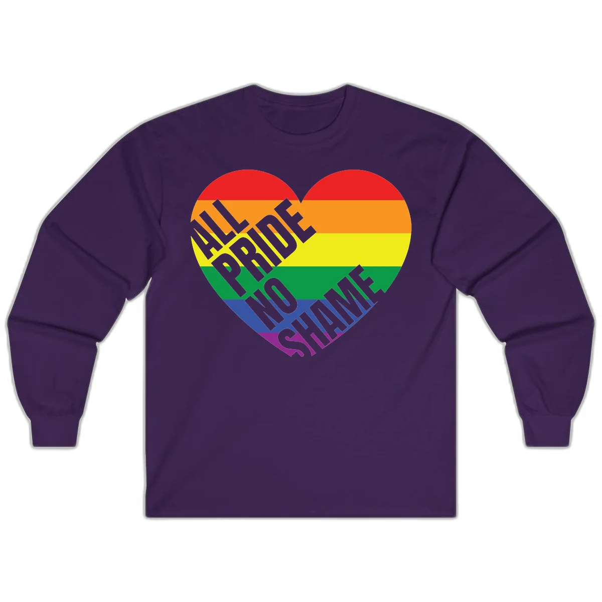 Rainbow pride heart with 'Love Is Love' text in gray, featuring red, orange, yellow, green, blue, and purple stripes symbolizing LGBTQ+ equality in Purple