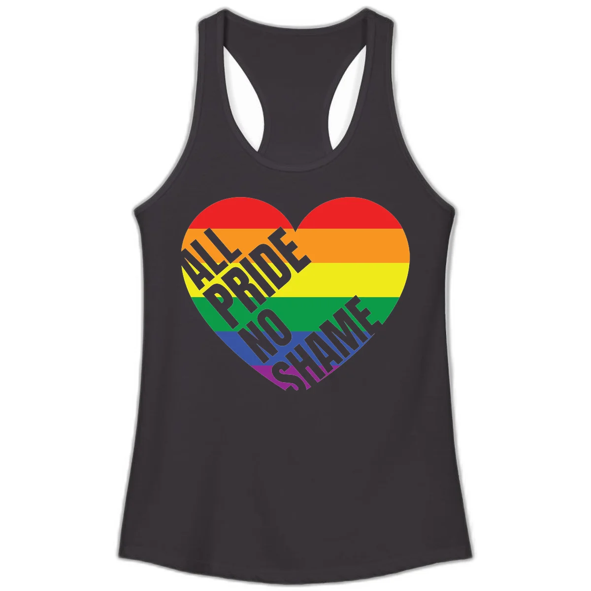 Rainbow pride heart with 'Love Is Love' text in gray, featuring red, orange, yellow, green, blue, and purple stripes symbolizing LGBTQ+ equality in Black