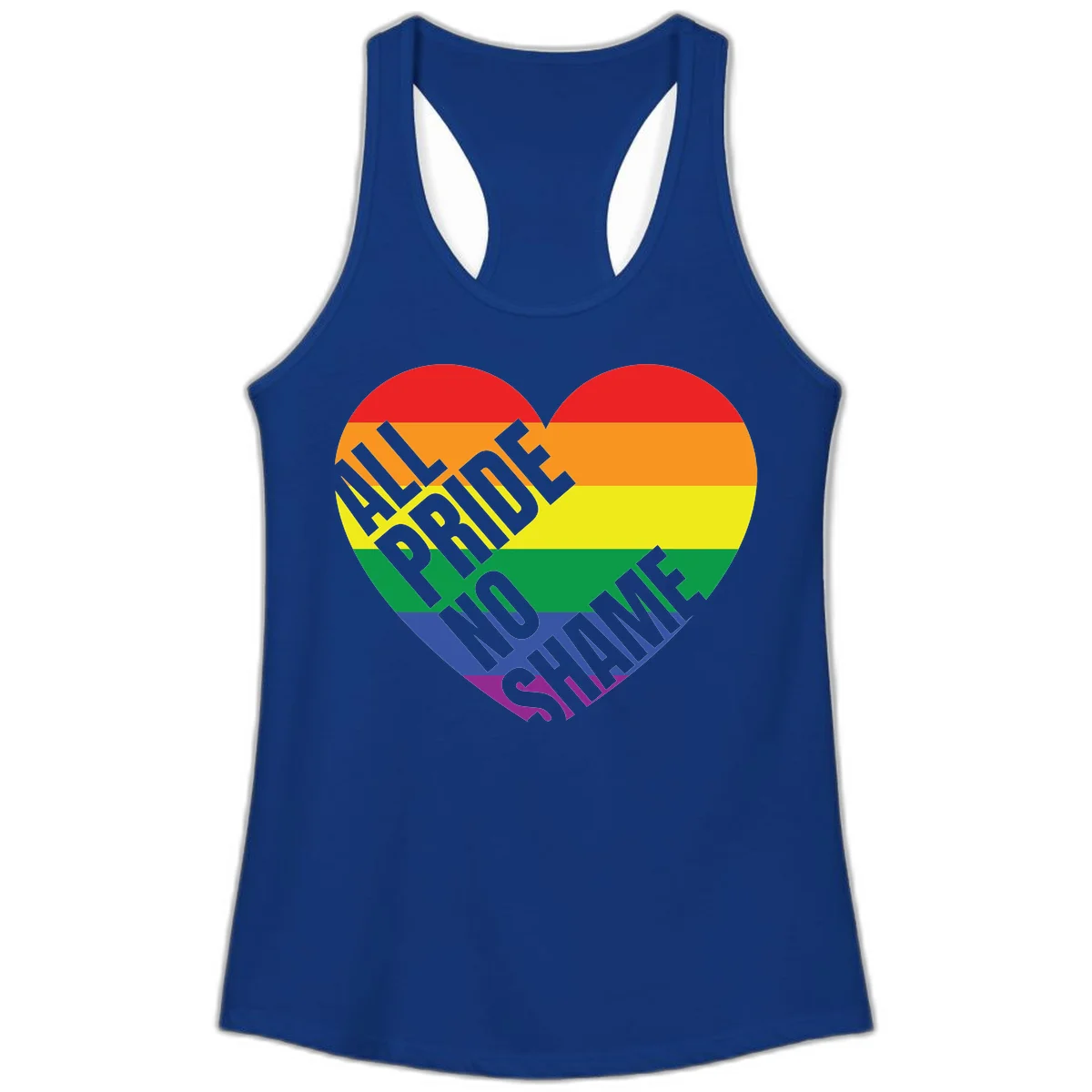 Rainbow pride heart with 'Love Is Love' text in gray, featuring red, orange, yellow, green, blue, and purple stripes symbolizing LGBTQ+ equality in Solid Royal