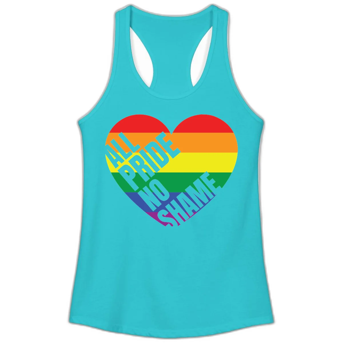 Rainbow pride heart with 'Love Is Love' text in gray, featuring red, orange, yellow, green, blue, and purple stripes symbolizing LGBTQ+ equality in Solid Tahiti Blue