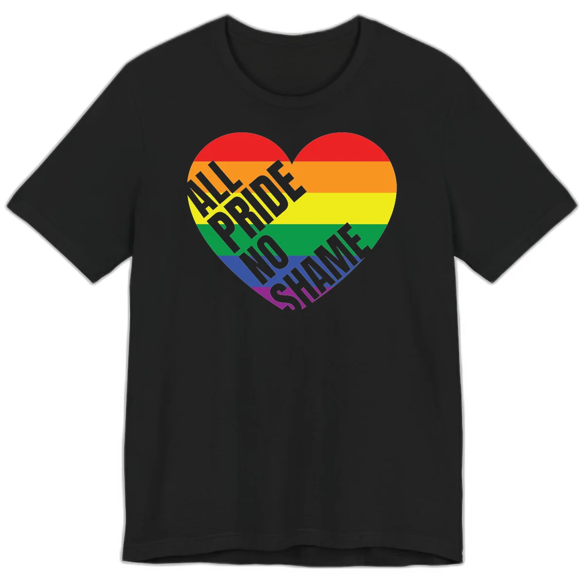 Rainbow pride heart with 'Love Is Love' text in gray, featuring red, orange, yellow, green, blue, and purple stripes symbolizing LGBTQ+ equality in Black