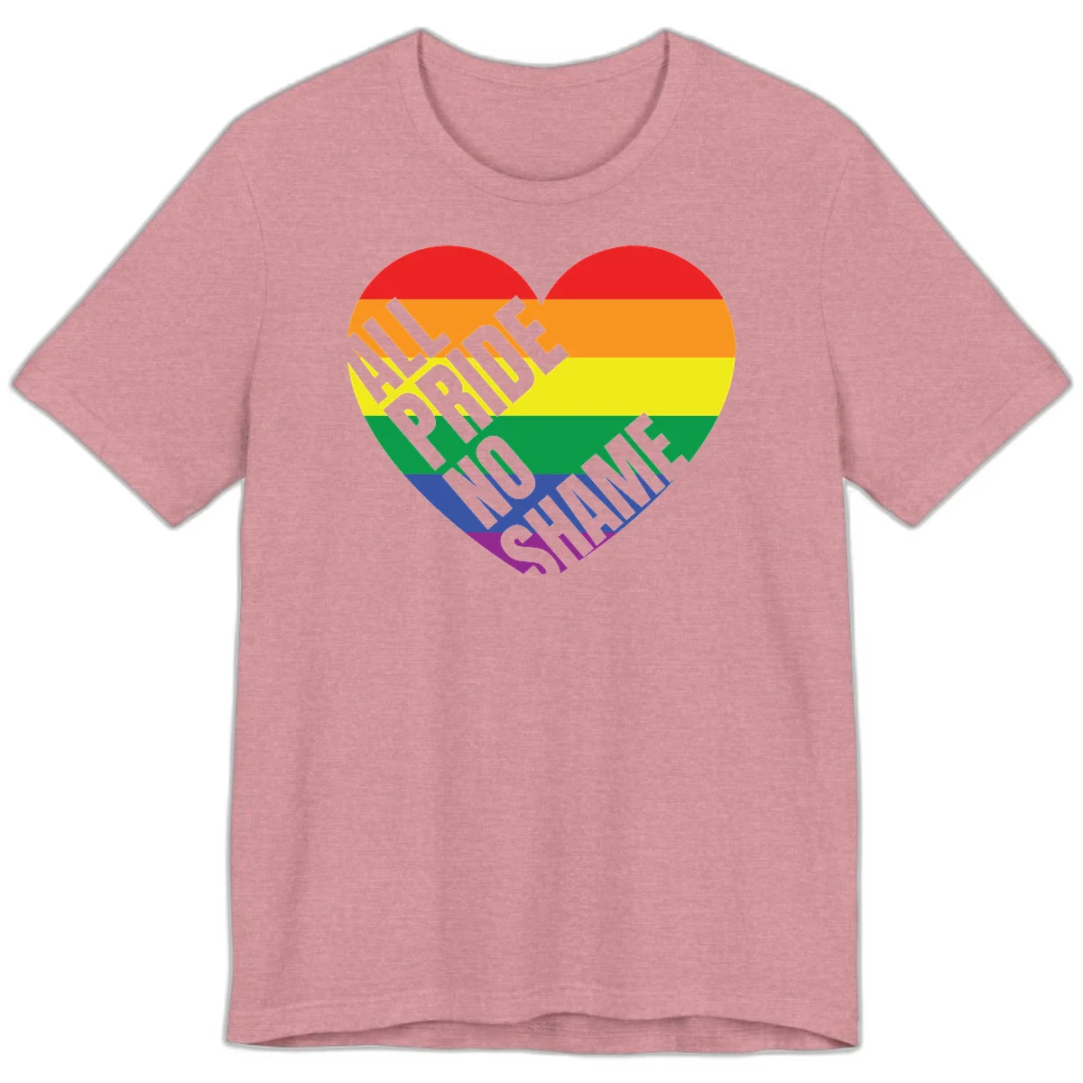 Rainbow pride heart with 'Love Is Love' text in gray, featuring red, orange, yellow, green, blue, and purple stripes symbolizing LGBTQ+ equality in Heather Orchid