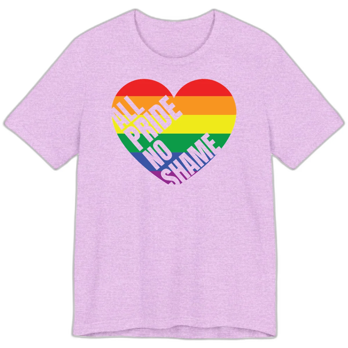Rainbow pride heart with 'Love Is Love' text in gray, featuring red, orange, yellow, green, blue, and purple stripes symbolizing LGBTQ+ equality in Heather Prism Lilac