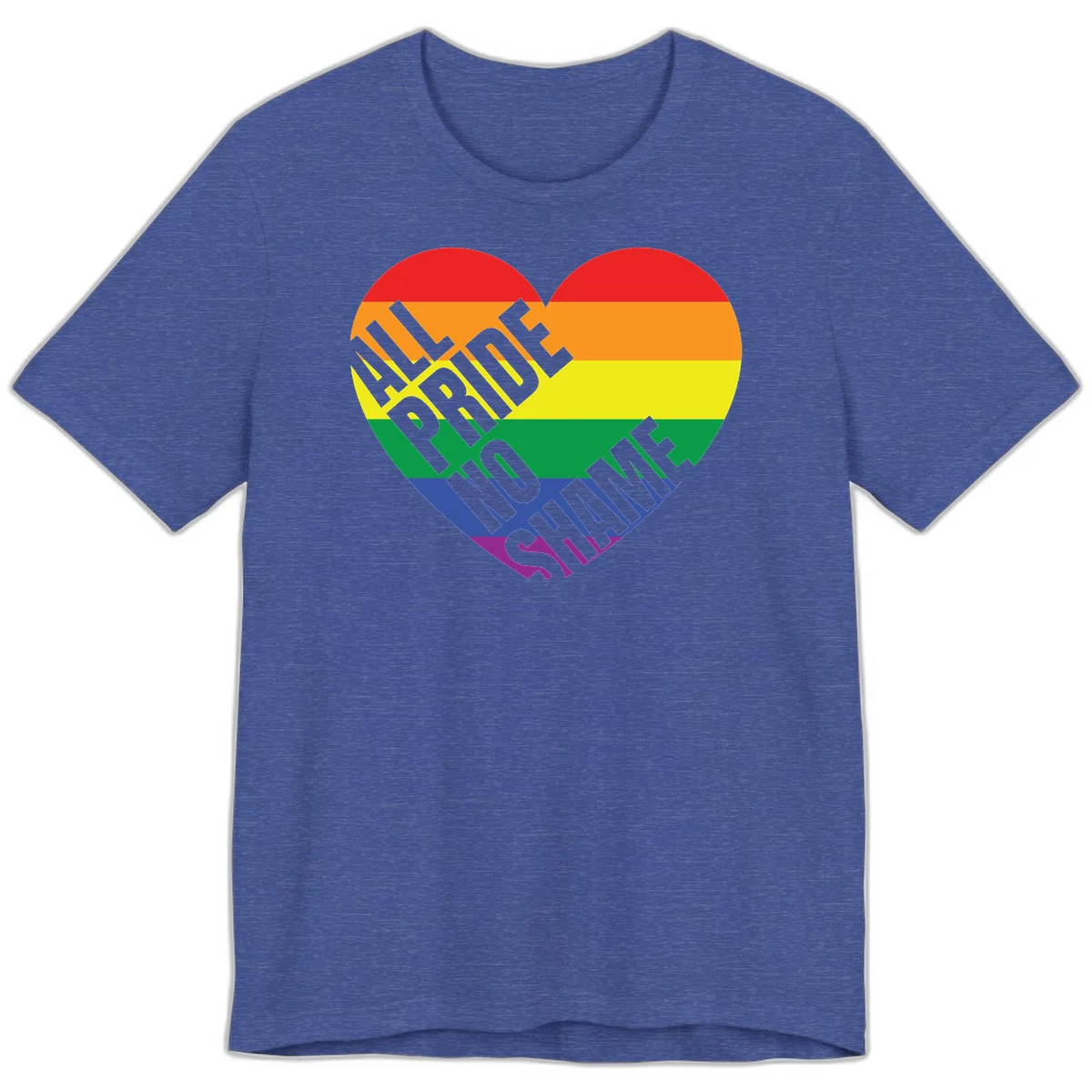Rainbow pride heart with 'Love Is Love' text in gray, featuring red, orange, yellow, green, blue, and purple stripes symbolizing LGBTQ+ equality in Heather True Royal