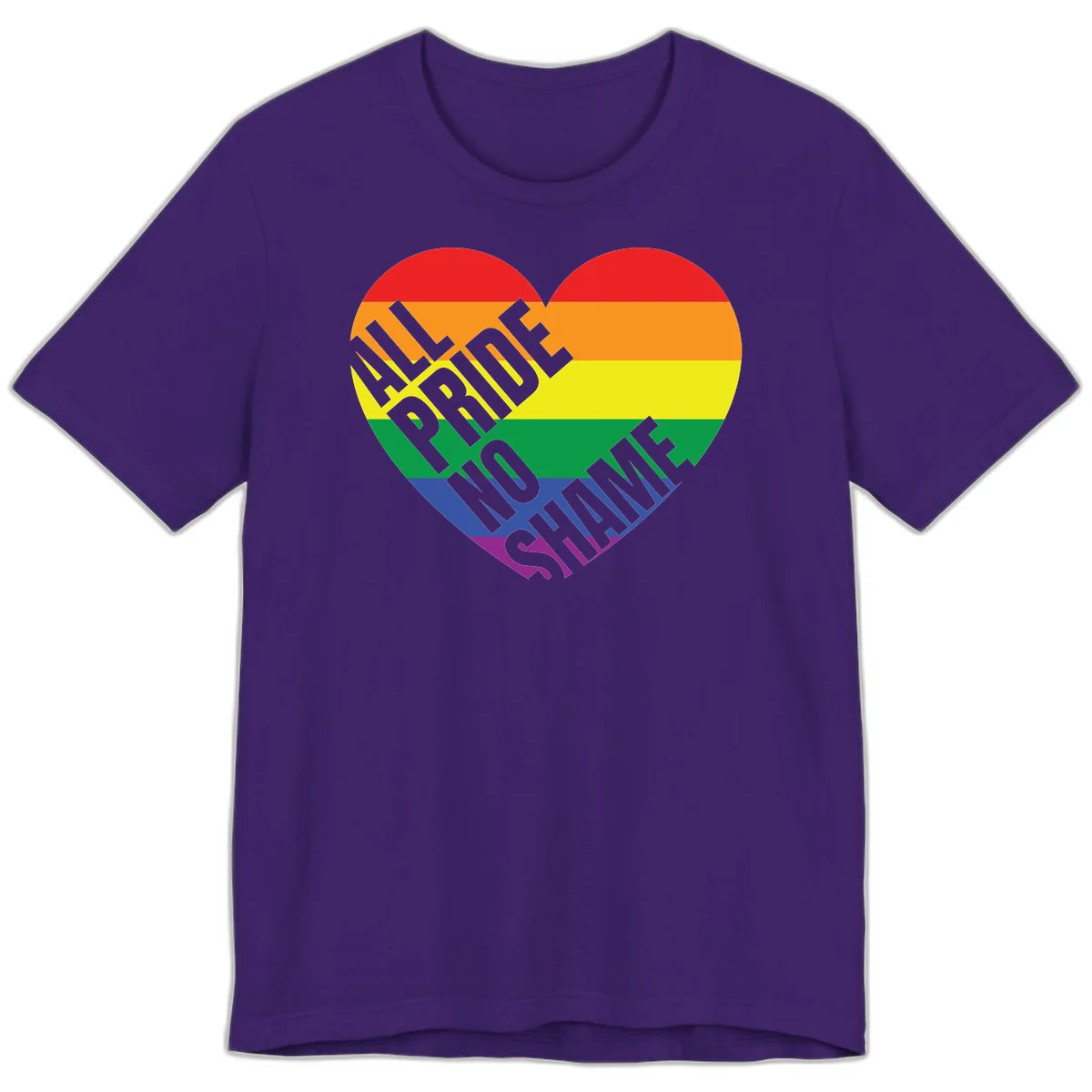 Rainbow pride heart with 'Love Is Love' text in gray, featuring red, orange, yellow, green, blue, and purple stripes symbolizing LGBTQ+ equality in Team Purple
