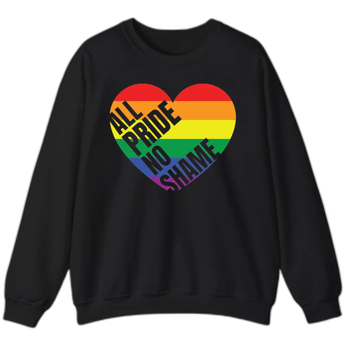 Rainbow pride heart with 'Love Is Love' text in gray, featuring red, orange, yellow, green, blue, and purple stripes symbolizing LGBTQ+ equality in Black