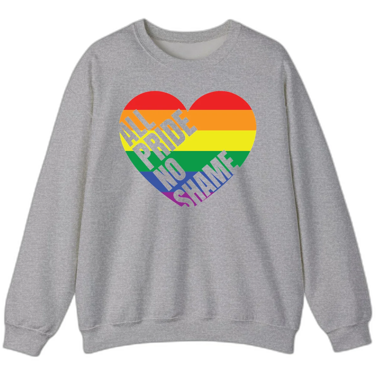 Rainbow pride heart with 'Love Is Love' text in gray, featuring red, orange, yellow, green, blue, and purple stripes symbolizing LGBTQ+ equality in Sport Grey