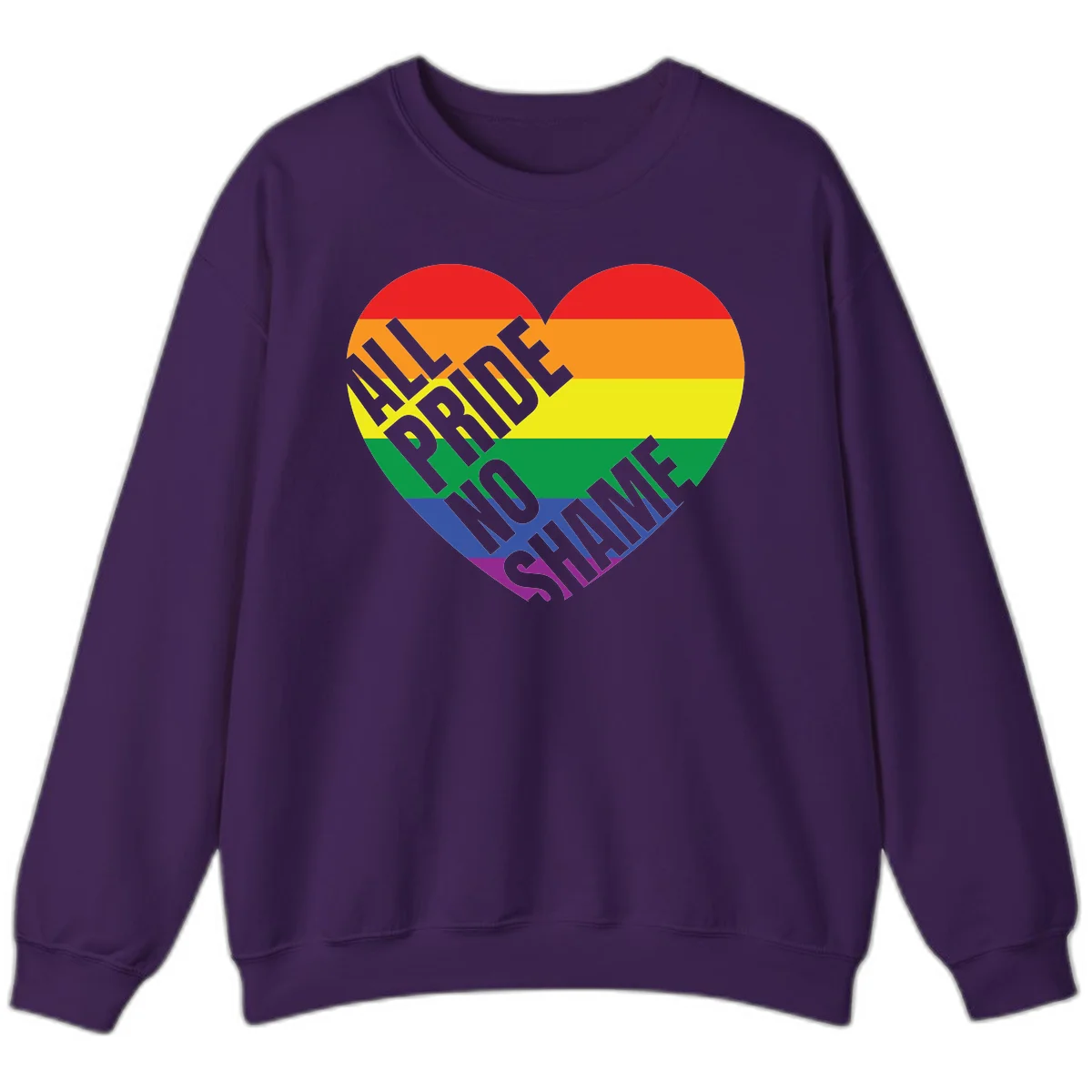 Rainbow pride heart with 'Love Is Love' text in gray, featuring red, orange, yellow, green, blue, and purple stripes symbolizing LGBTQ+ equality in Purple