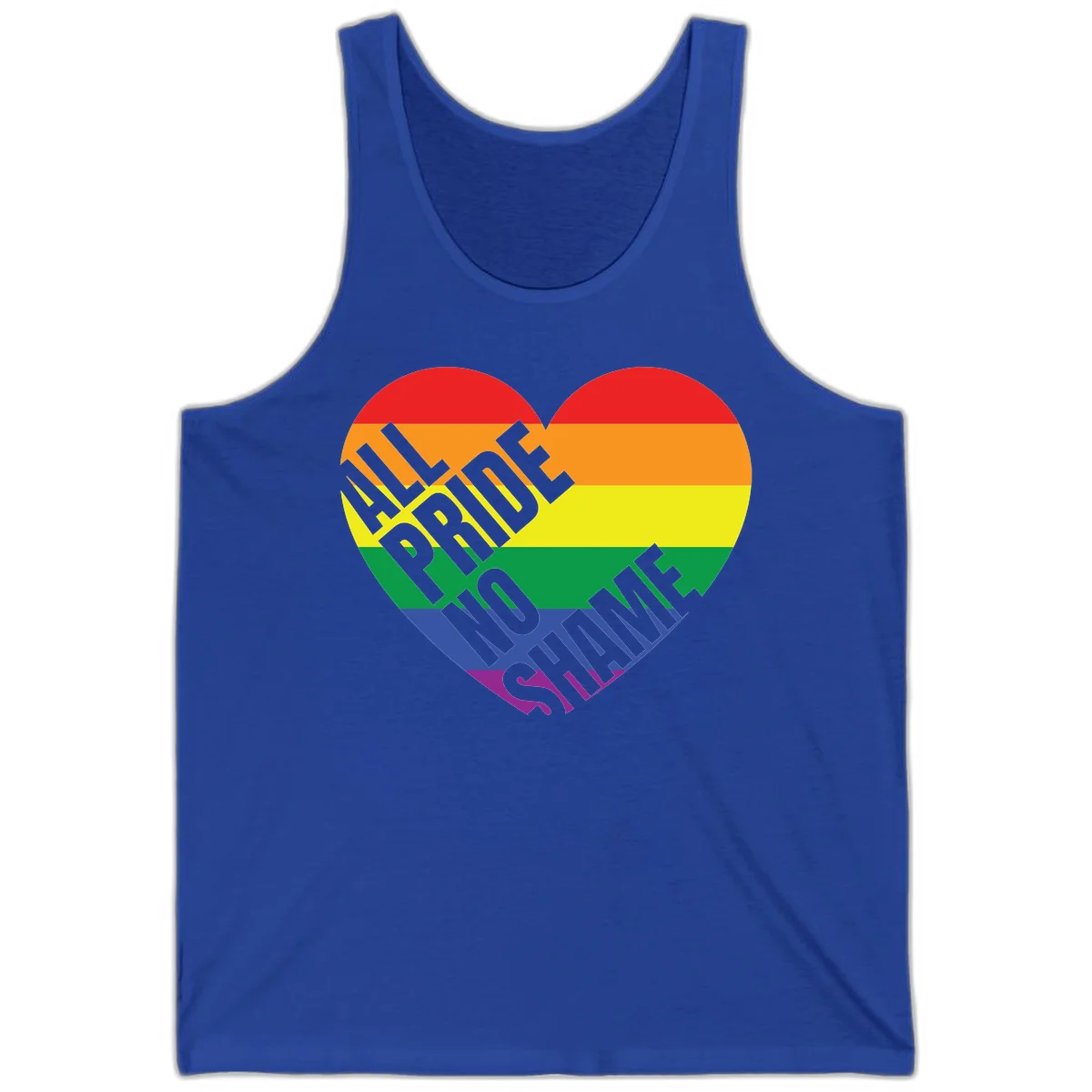 Rainbow pride heart with 'Love Is Love' text in gray, featuring red, orange, yellow, green, blue, and purple stripes symbolizing LGBTQ+ equality in True Royal