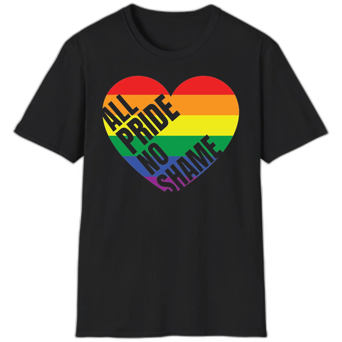 Rainbow pride heart with 'Love Is Love' text in gray, featuring red, orange, yellow, green, blue, and purple stripes symbolizing LGBTQ+ equality in Black