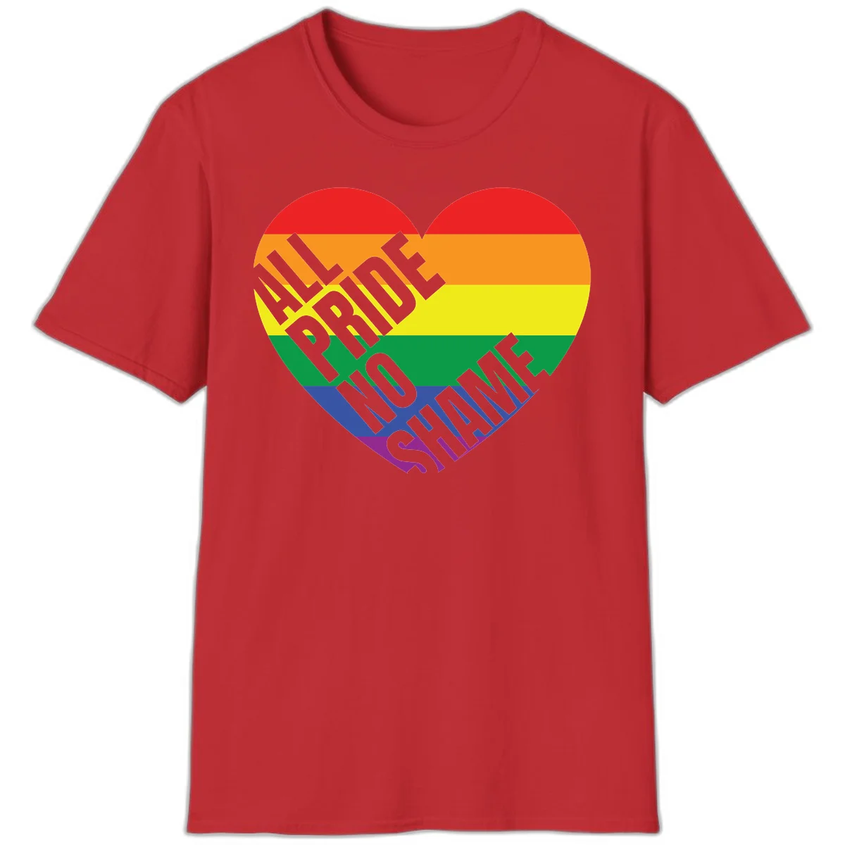 Rainbow pride heart with 'Love Is Love' text in gray, featuring red, orange, yellow, green, blue, and purple stripes symbolizing LGBTQ+ equality in Red