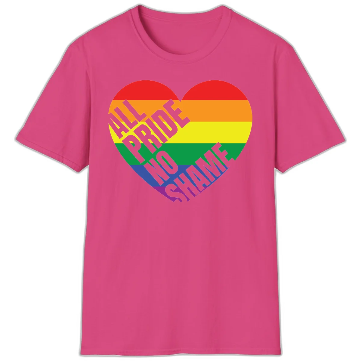 Rainbow pride heart with 'Love Is Love' text in gray, featuring red, orange, yellow, green, blue, and purple stripes symbolizing LGBTQ+ equality in Heliconia