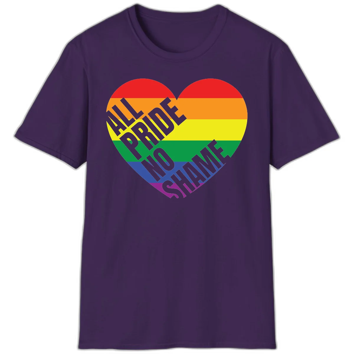 Rainbow pride heart with 'Love Is Love' text in gray, featuring red, orange, yellow, green, blue, and purple stripes symbolizing LGBTQ+ equality in Purple