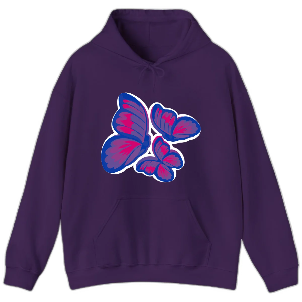 Colorful butterfly sticker design featuring four blue and magenta butterflies with layered wings and gradient shading on gray background in Purple