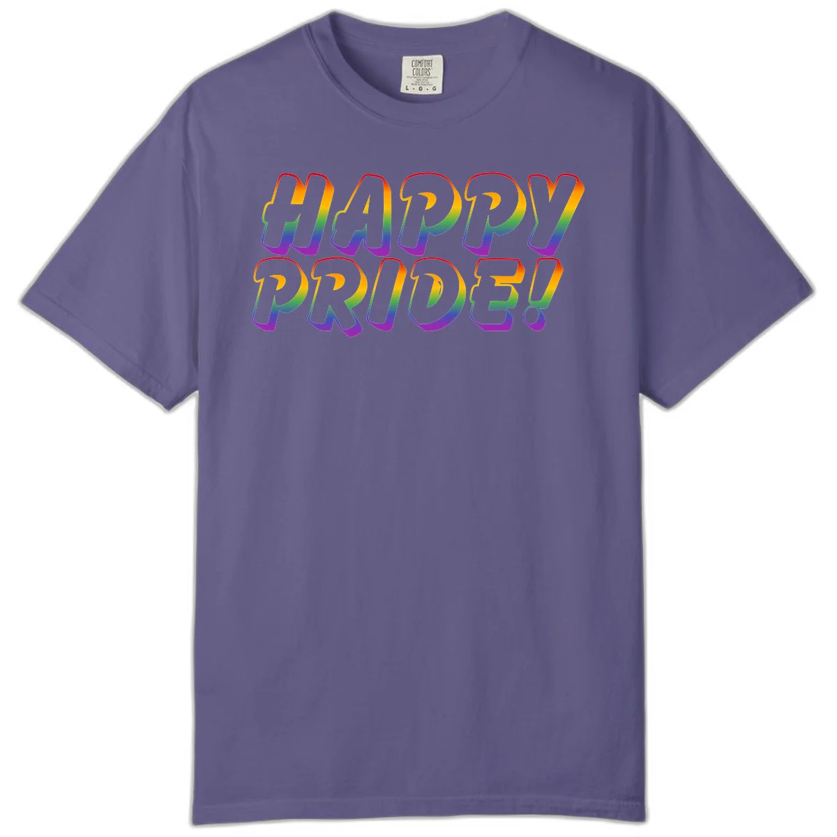 Happy pride rainbow text design with gradient colors transitioning from red to purple in bold typography in Grape