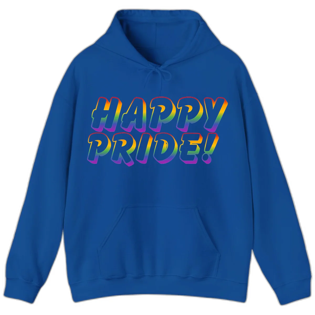 Happy pride rainbow text design with gradient colors transitioning from red to purple in bold typography in Royal