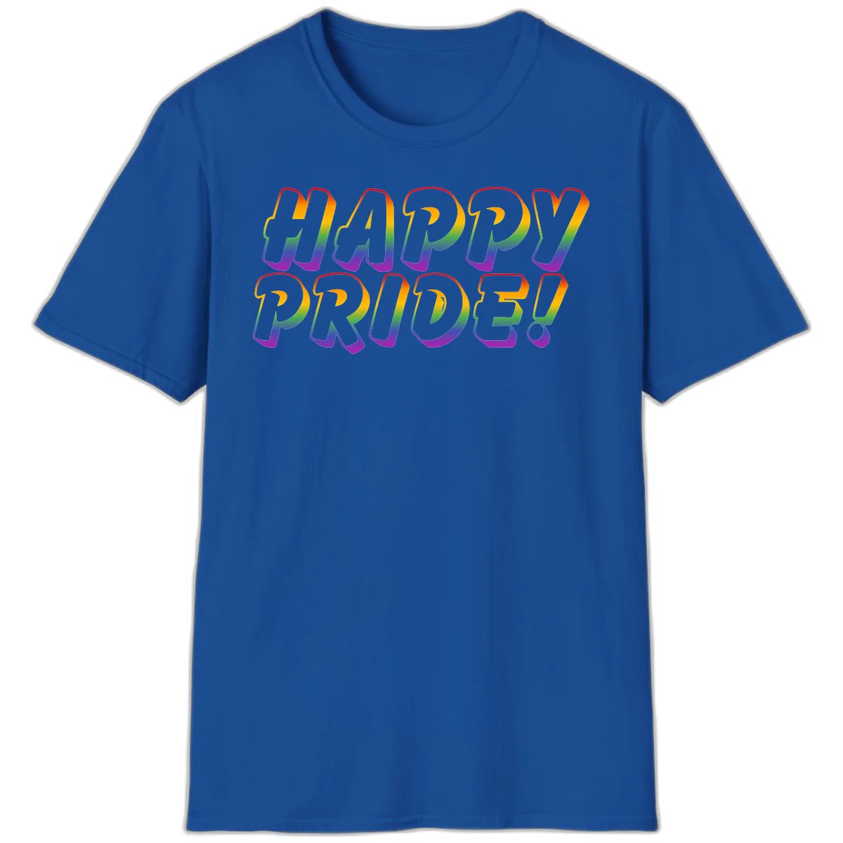 Happy pride rainbow text design with gradient colors transitioning from red to purple in bold typography in Royal