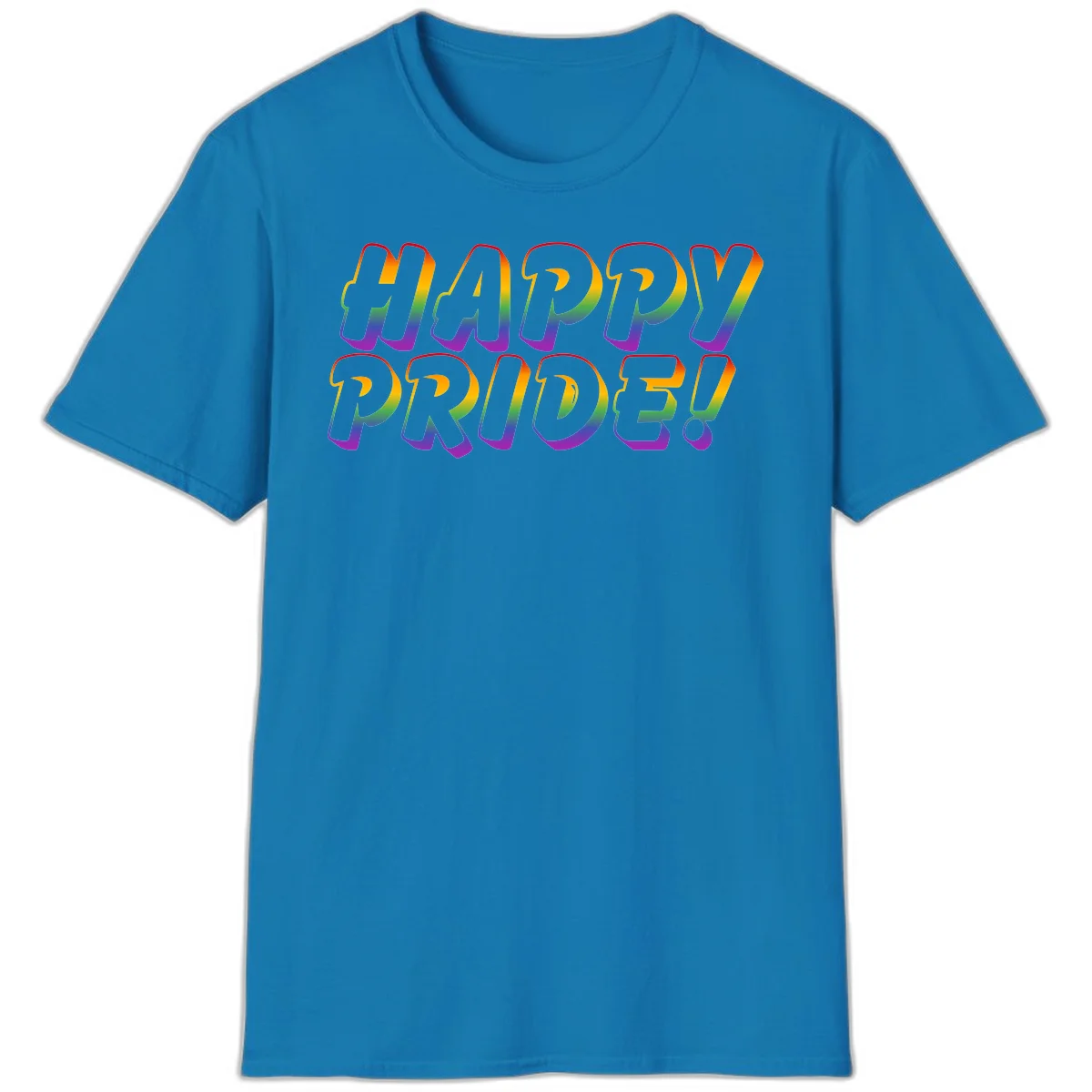 Happy pride rainbow text design with gradient colors transitioning from red to purple in bold typography in Sapphire