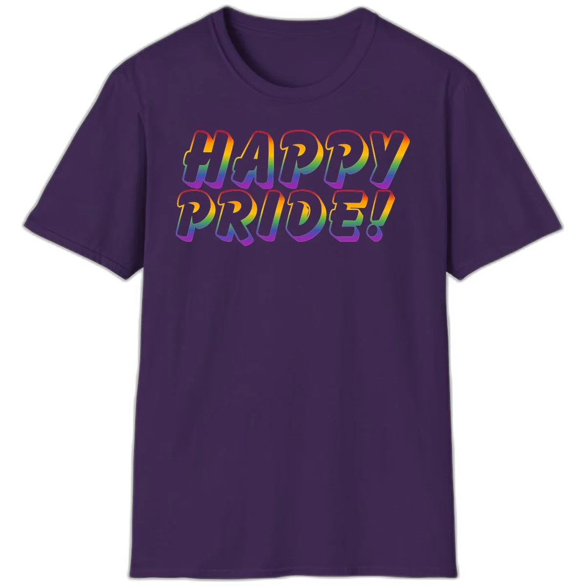 Happy pride rainbow text design with gradient colors transitioning from red to purple in bold typography in Purple