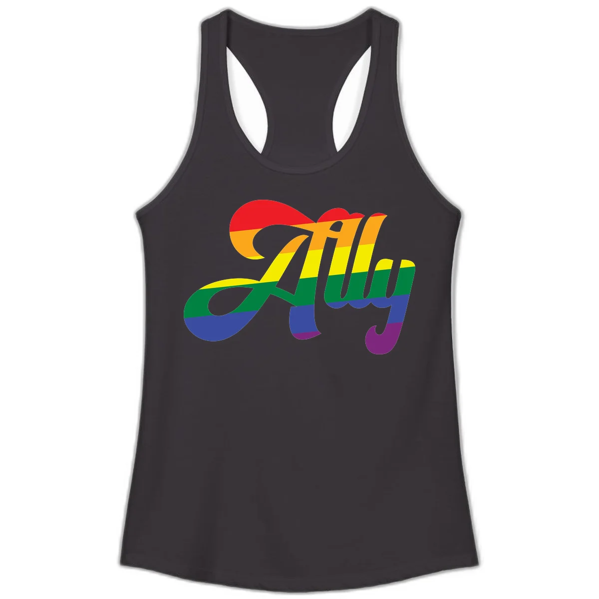 Rainbow pride joy design with striped cursive lettering and colorful sun motif in Black