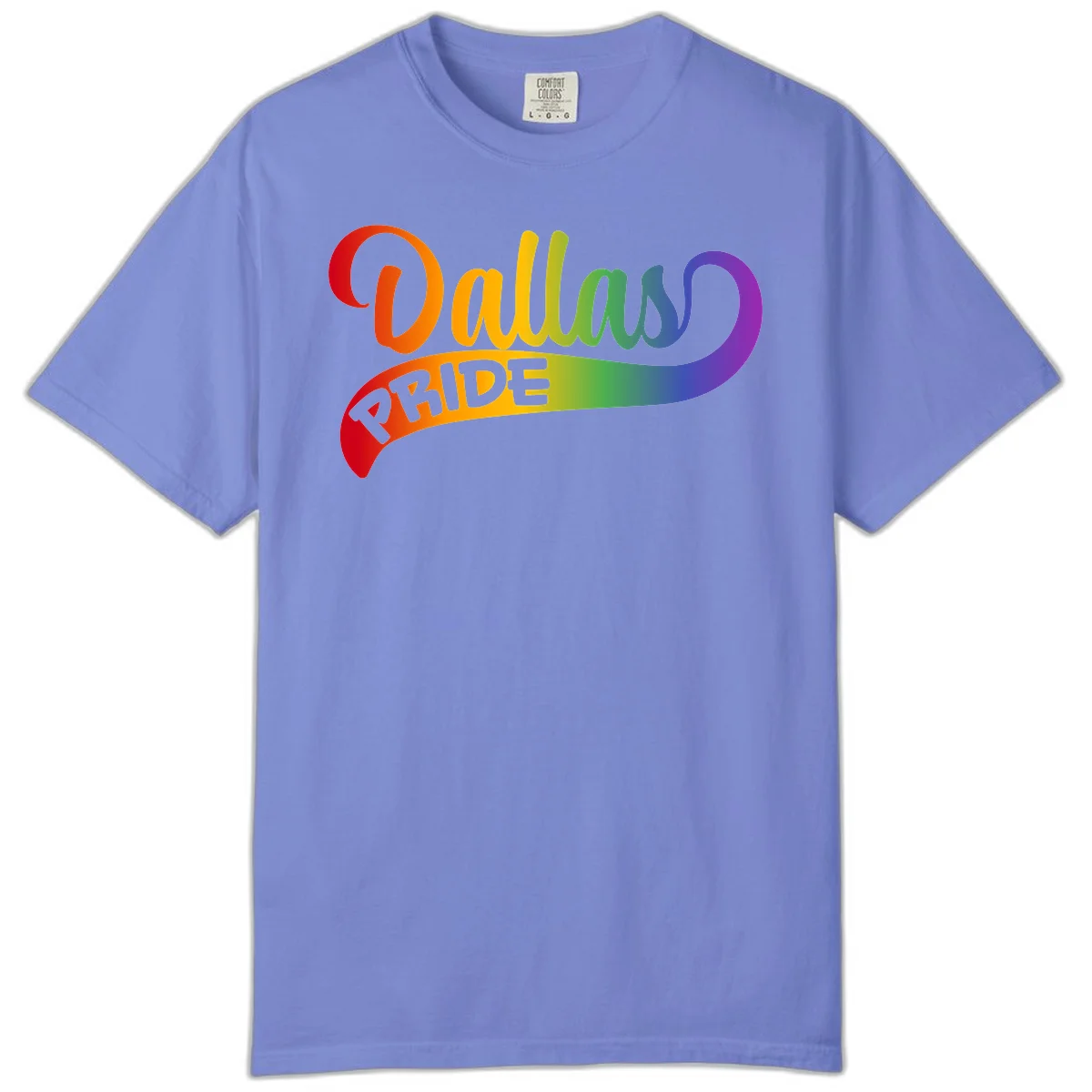 Colorful equality pride rainbow gradient design with flowing text and vibrant spectrum colors in Flo Blue
