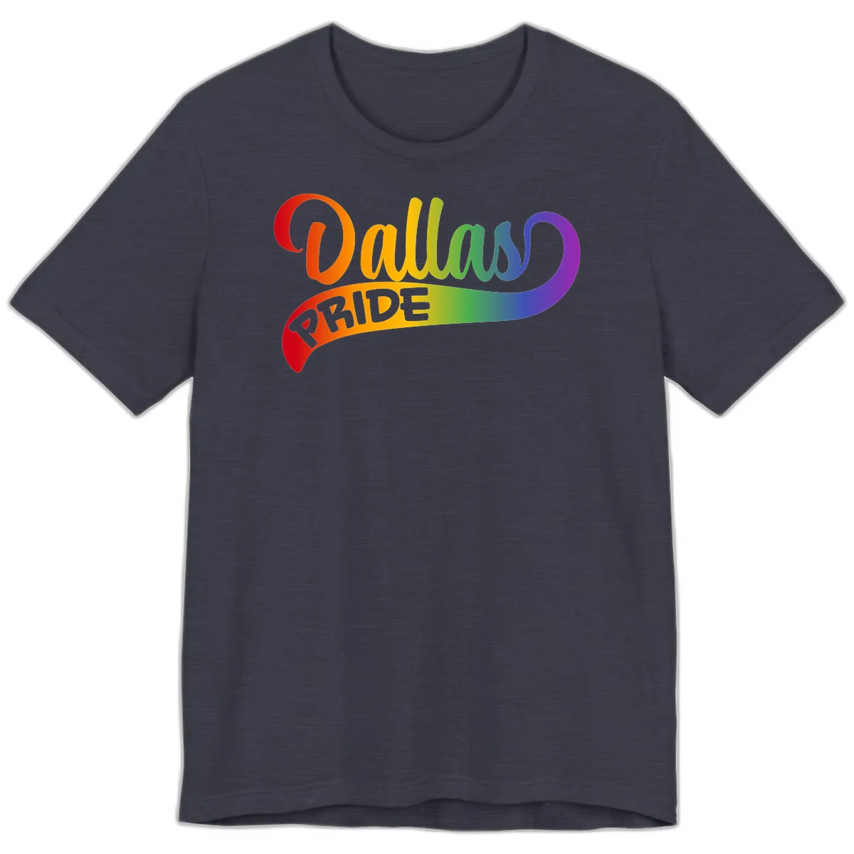 Colorful equality pride rainbow gradient design with flowing text and vibrant spectrum colors in Heather Midnight Navy