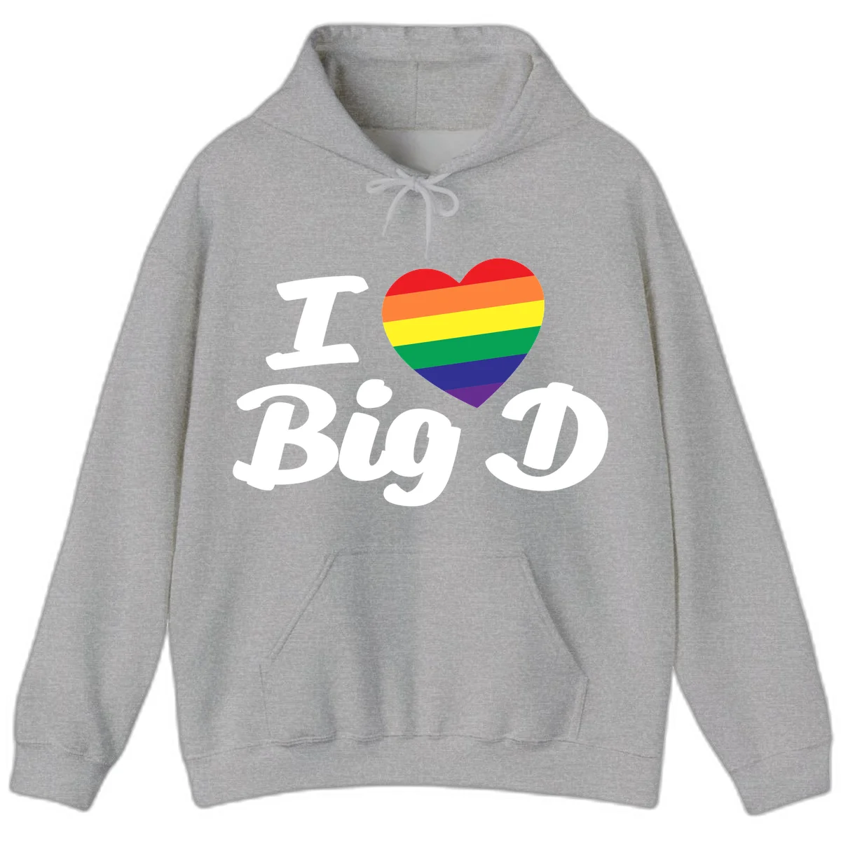 Big D pride love design with rainbow-striped heart and white text on gray background in Sport Grey