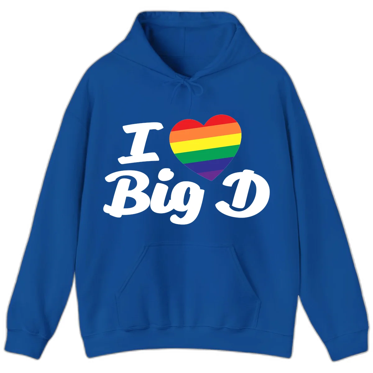 Big D pride love design with rainbow-striped heart and white text on gray background in Royal