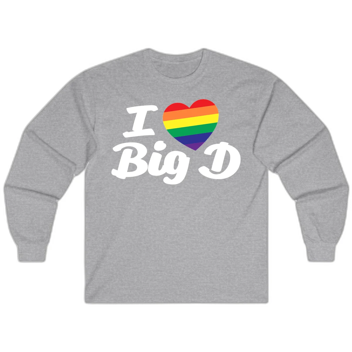 Big D pride love design with rainbow-striped heart and white text on gray background in Sport Grey