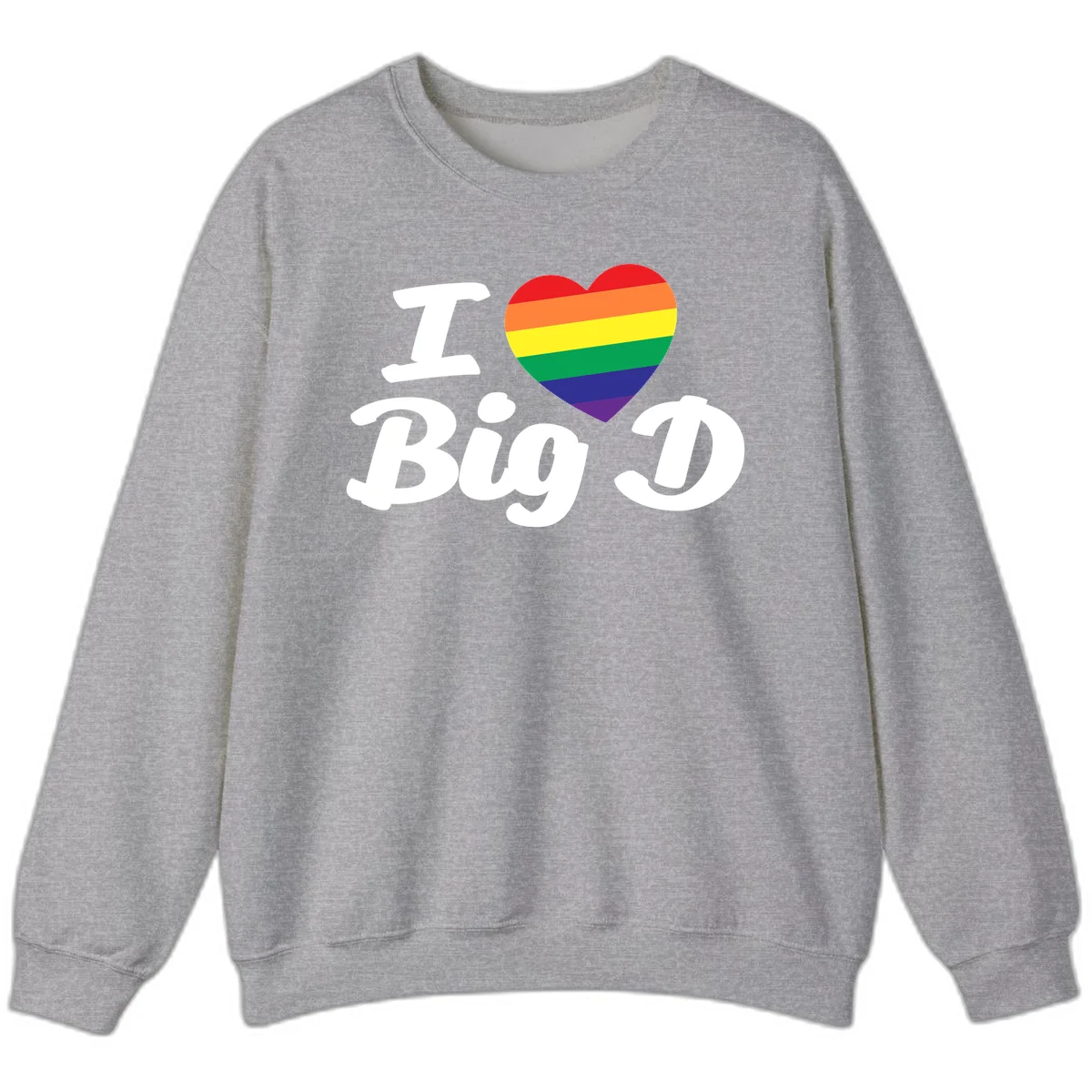 Big D pride love design with rainbow-striped heart and white text on gray background in Sport Grey