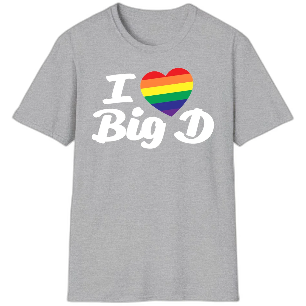 Big D pride love design with rainbow-striped heart and white text on gray background in Sport Grey