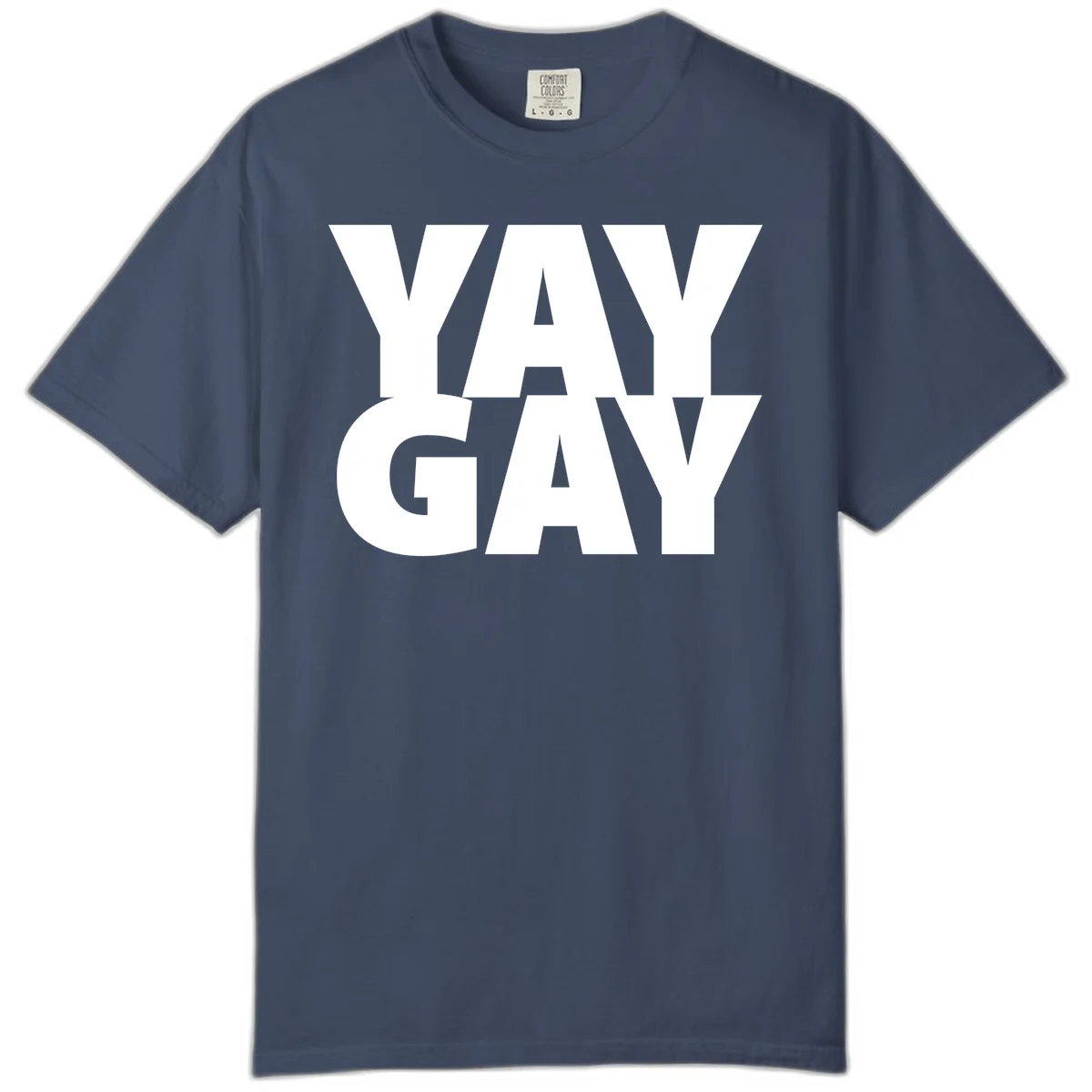 Bold white typography reading "WAY GAY" on gray background, modern pride statement design in Midnight