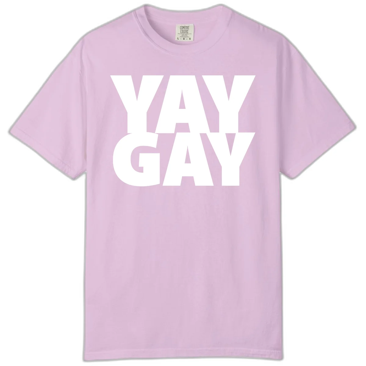 Bold white typography reading "WAY GAY" on gray background, modern pride statement design in Orchid