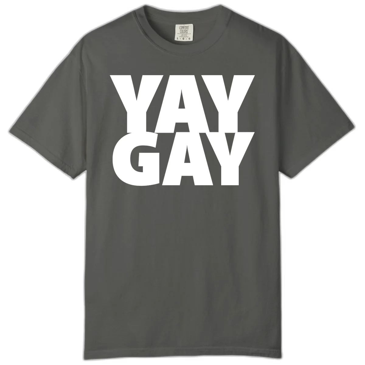 Bold white typography reading "WAY GAY" on gray background, modern pride statement design in Pepper