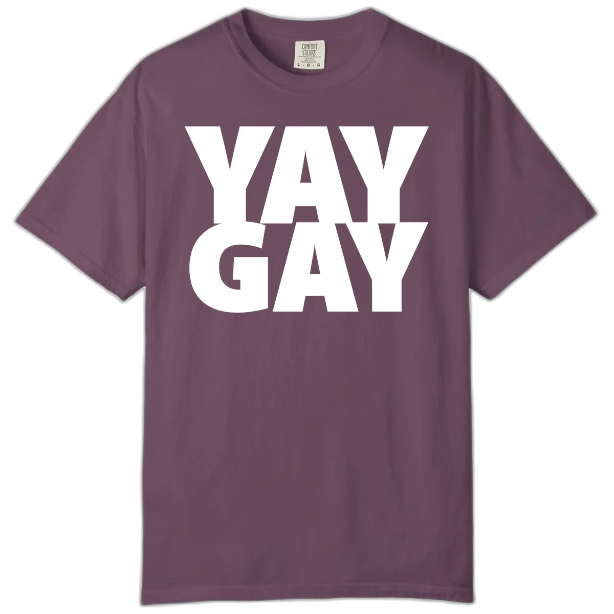 Bold white typography reading "WAY GAY" on gray background, modern pride statement design in Berry