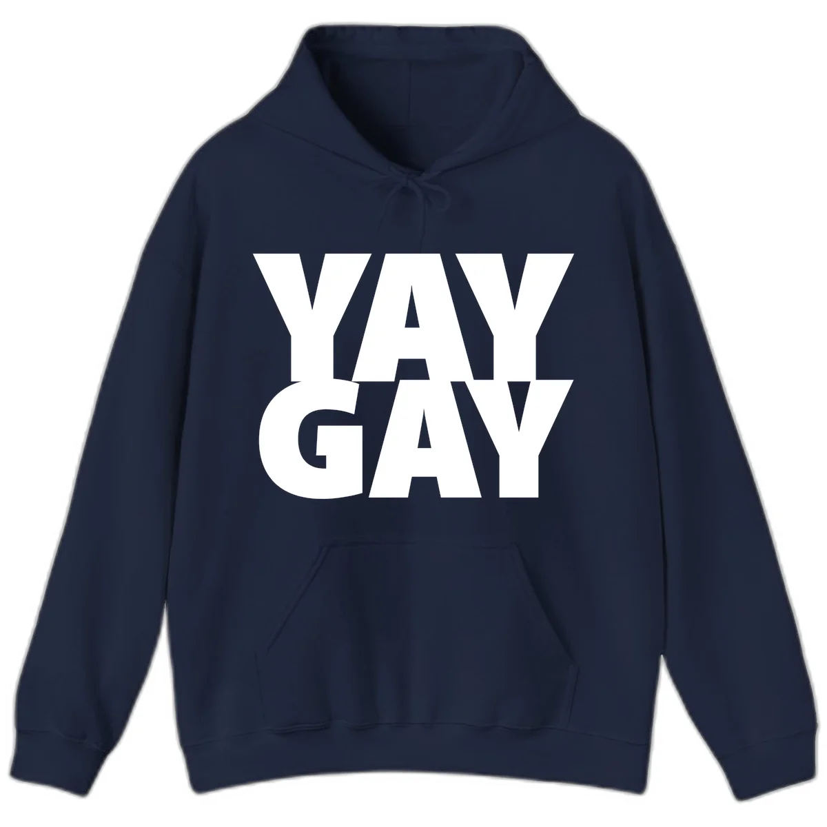 Bold white typography reading "WAY GAY" on gray background, modern pride statement design in Navy