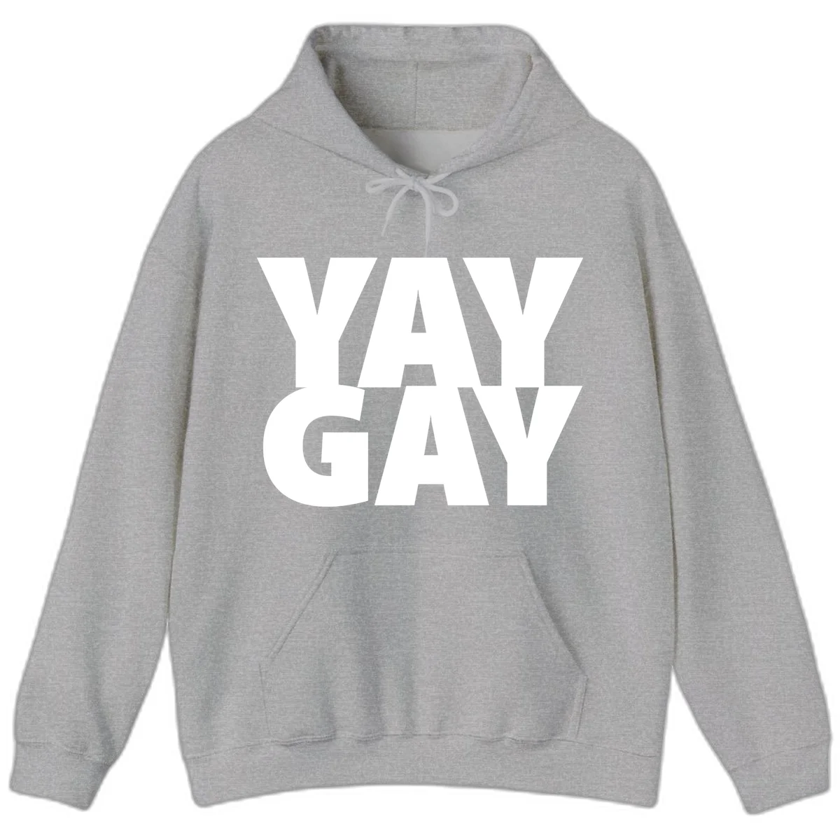 Bold white typography reading "WAY GAY" on gray background, modern pride statement design in Sport Grey