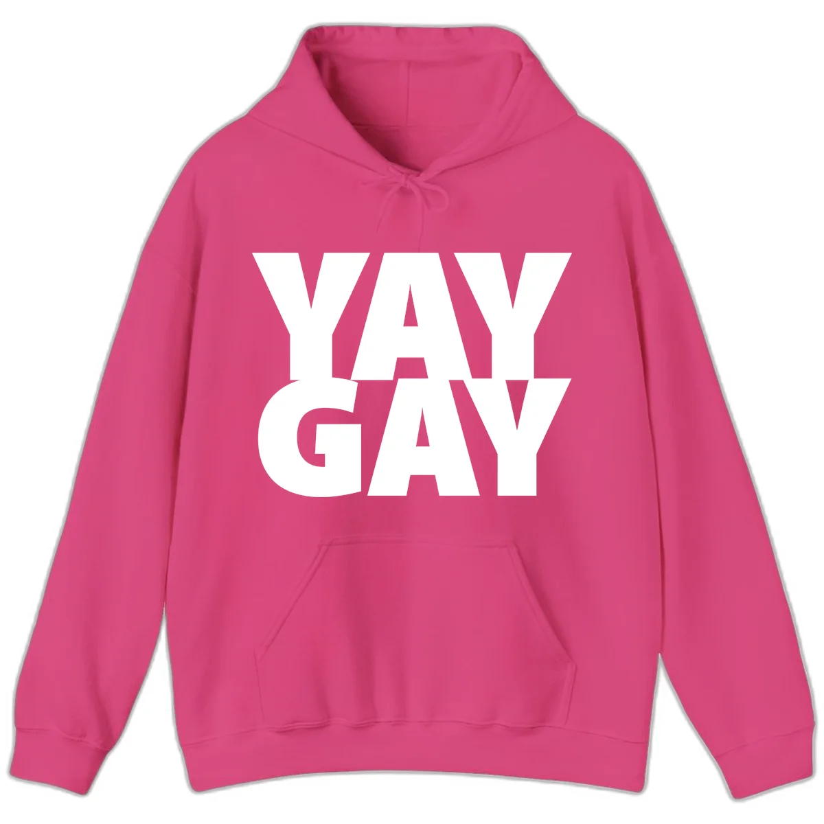 Bold white typography reading "WAY GAY" on gray background, modern pride statement design in Heliconia