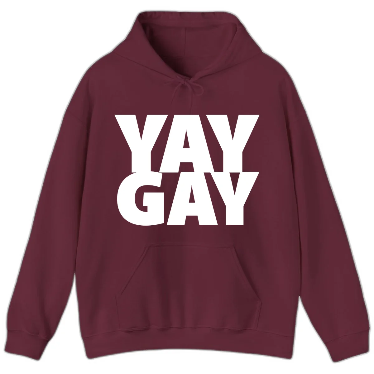 Bold white typography reading "WAY GAY" on gray background, modern pride statement design in Maroon
