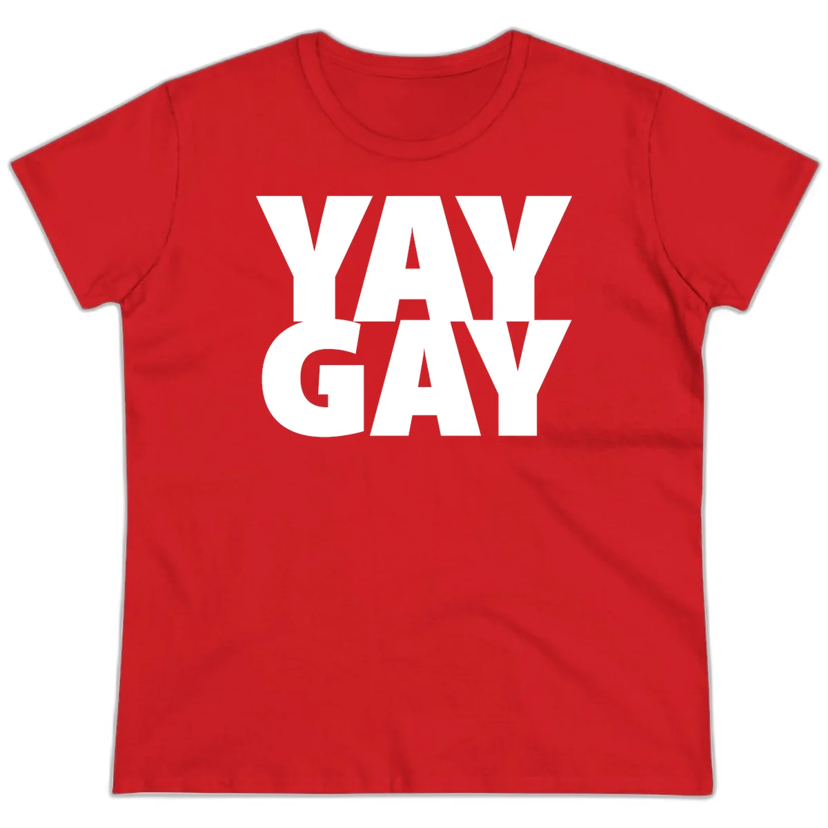 Bold white typography reading "WAY GAY" on gray background, modern pride statement design in Red