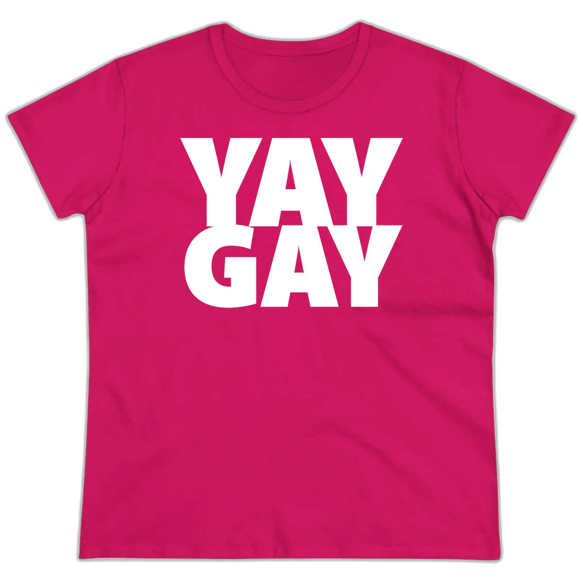 Bold white typography reading "WAY GAY" on gray background, modern pride statement design in Heliconia