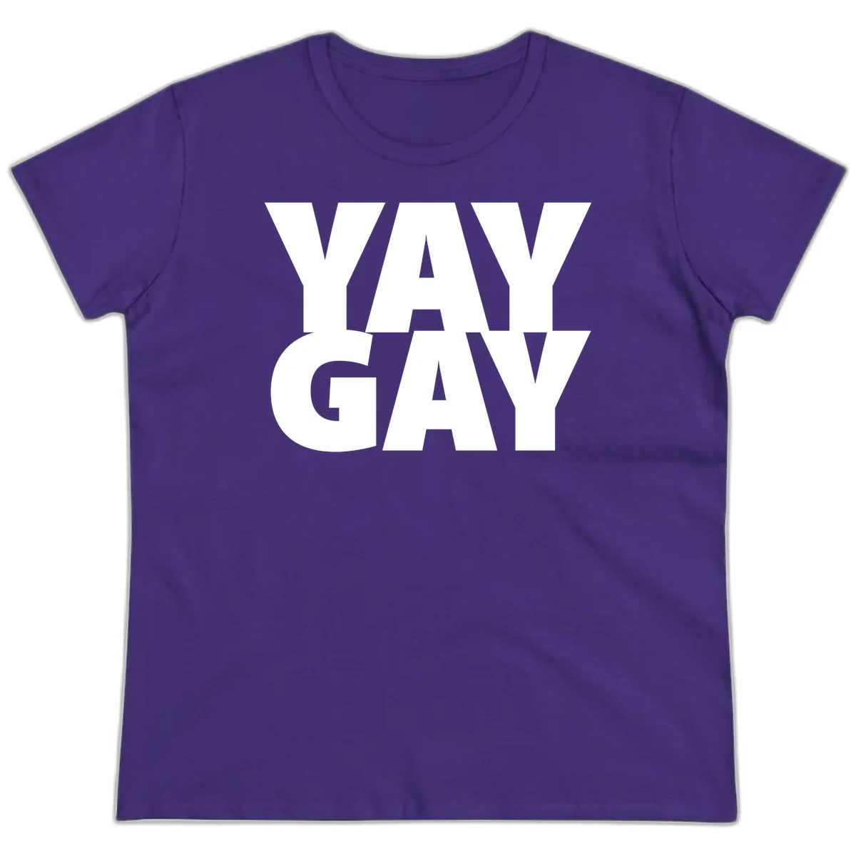 Bold white typography reading "WAY GAY" on gray background, modern pride statement design in Purple