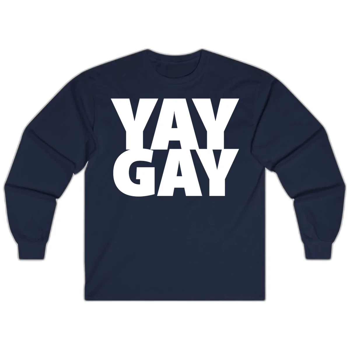 Bold white typography reading "WAY GAY" on gray background, modern pride statement design in Navy
